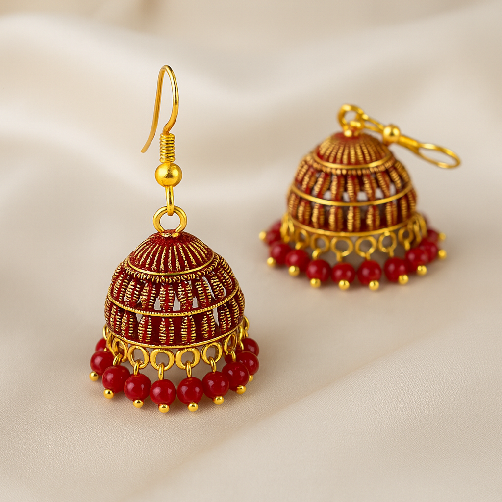 Red Jhumka Earring