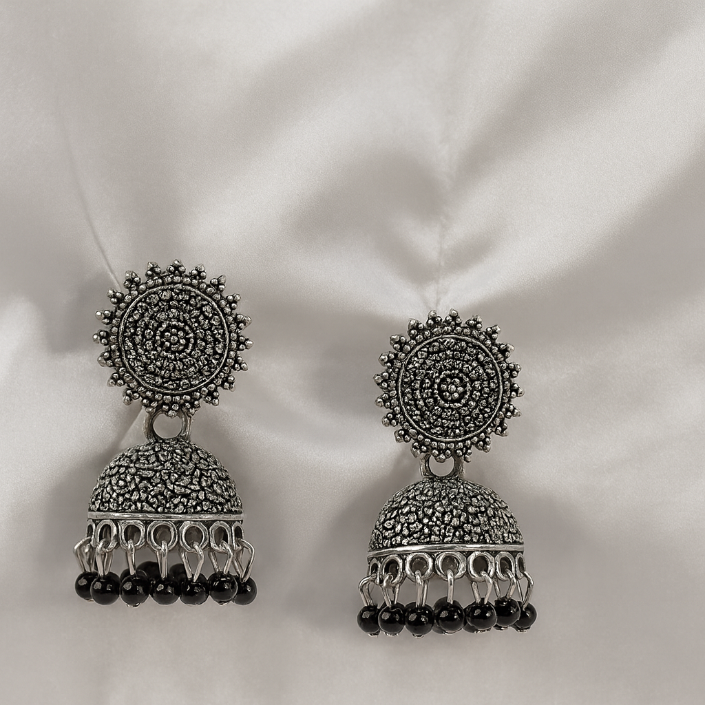 Square Stud Oxidised Jhumka