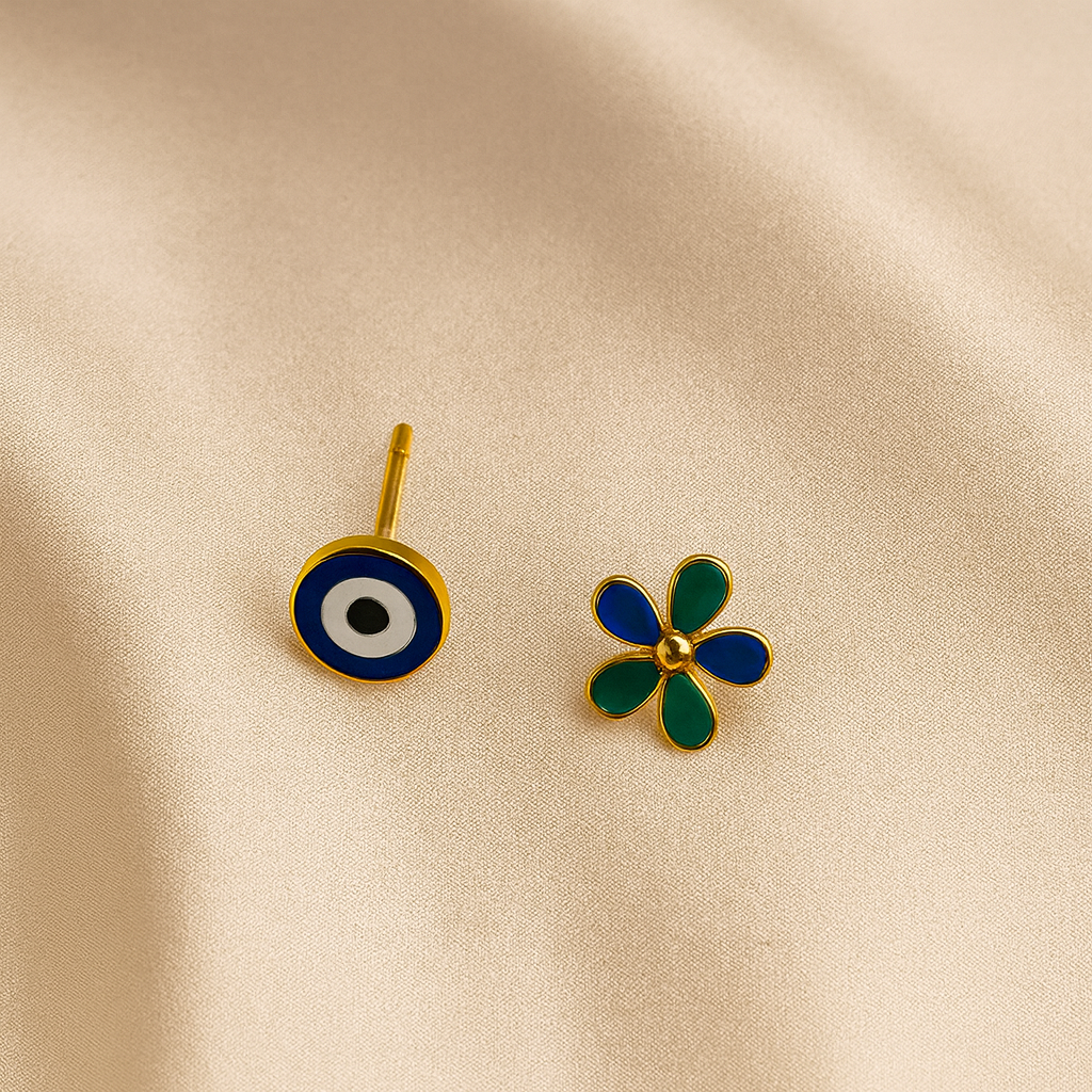 Evil Eye & Flower Earrings